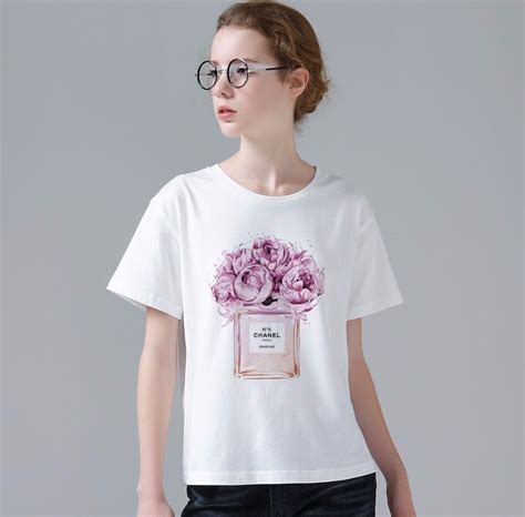Cool Flowers And Perfume Design Women Summer Printed T Shirt Short 