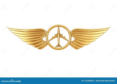 Golden Pilot Wing Emblem Badge Or Logo Symbol 3d Rendering Stock