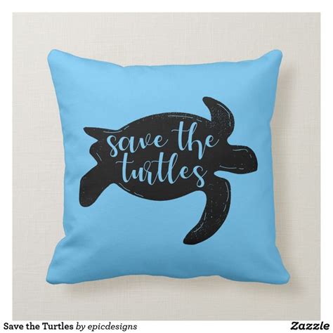 Save The Turtles Cute Blue Animal Activist Throw Pillow Zazzle