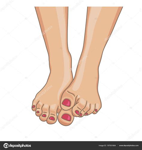 Female Feet Barefoot Front View One Foot Lying Other Toenails — Stock