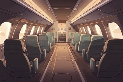 Business Class In Plane Empty Interior Private Jet Or Luxury Airplane