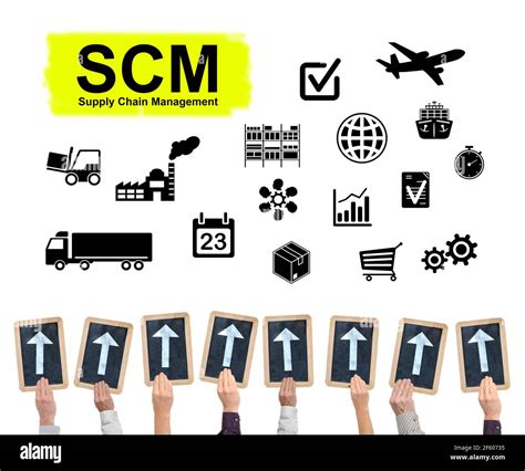 Hands Holding Writing Slates With Arrows Pointing On Scm Concept Stock