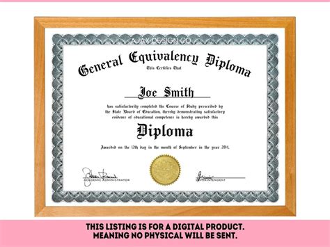 Printable Ged Diploma Custom Diploma Fake Ged High School Etsy Israel