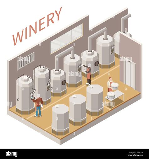 Isometric Composition With Wine Production Process On White Background