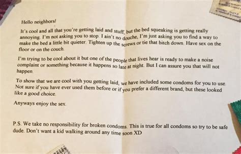 Letter Received By Neighbour Having Noisy Sex