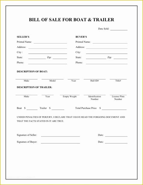 Free Bill Of Sale Template Of Free Boat And Trailer Bill Of Sale Form