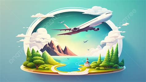 Tourist Plane Ocean Cartoon Background Tourist Airplane Ocean Travel