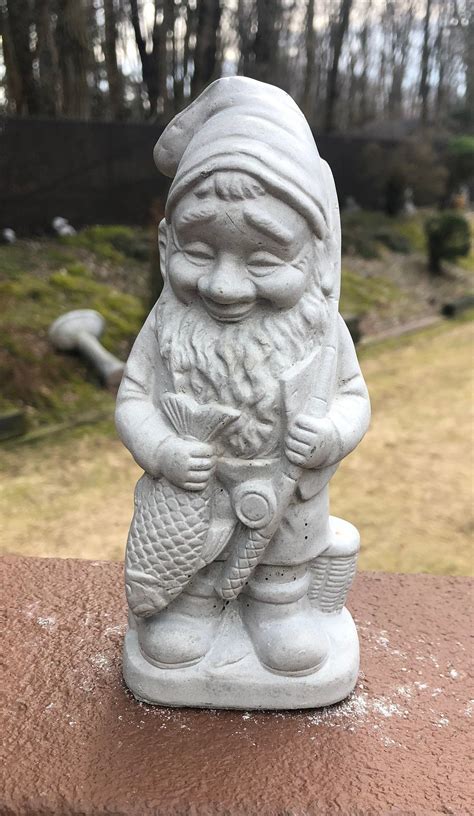 Cement Garden Gnome Gnome Statue Concrete Fishing Gnome Etsy