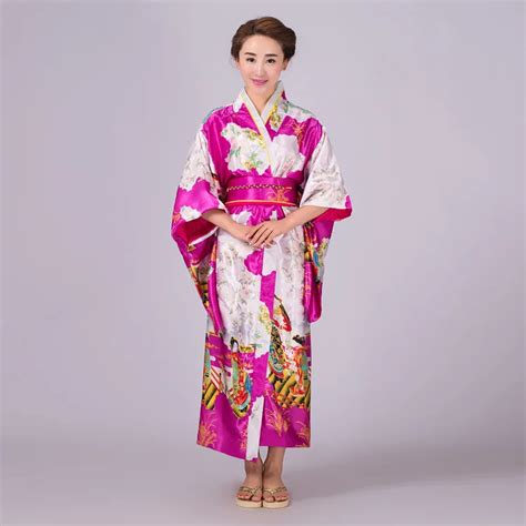 Rose New Japanese Women S Silk Satin Kimono Yukata Evening Dress Haori Kimono With Obi Japanese
