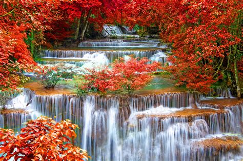Thailand Seasons Autumn Waterfall Kanchanaburi Province Nature