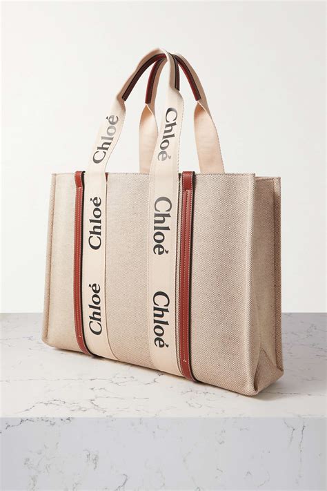 White Woody Large Leather Trimmed Cotton Canvas Tote ChloÉ Net A Porter
