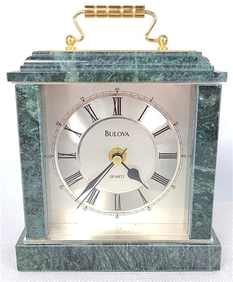 Bulova Green Marble Mantel Bracket Quartz Clock Model No B7880 By