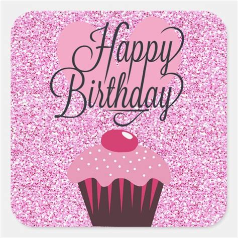 Happy Birthday Pink Glitter Cupcake Stickers Uk