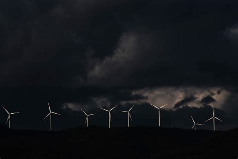 Hd Wallpaper Eight White Wind Turbines White Windmills On Black