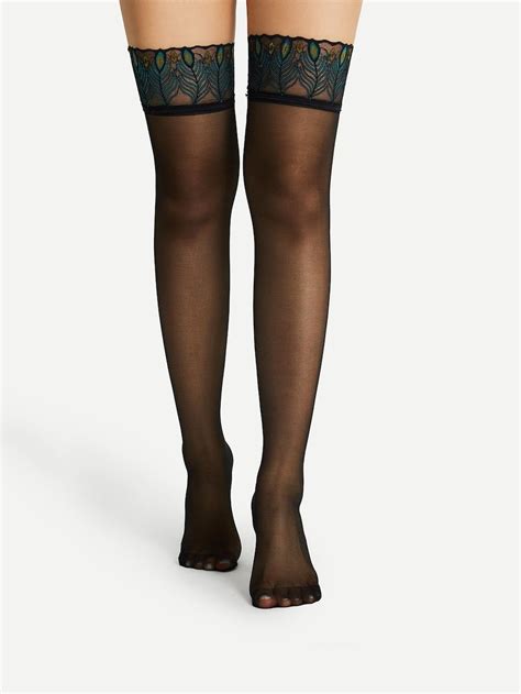 Lace Cuff Over The Knee Sheer Socks Shein Sheer Socks Lace Cuffs Over The Knee