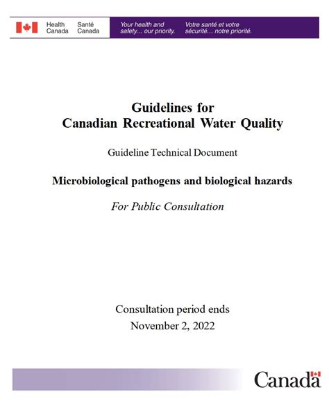 Guidelines For Canadian Recreational Water Quality Microbiological Pathogens And Biological