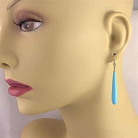 Mm Long Turquoise Teardrop Lever Back Earrings Gold Etsy