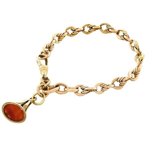 Antique Rose Gold Bracelet With Fob In Gold At 1stdibs