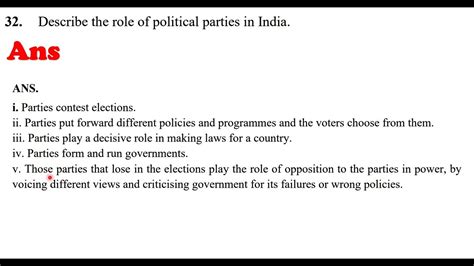 Describe The Role Of Political Parties In India Or Describe The