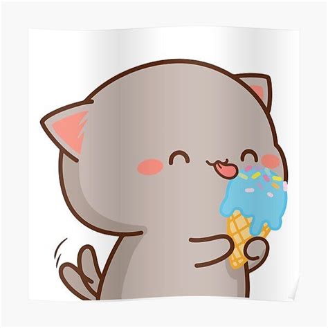Peach And Goma Mochi Cat Ice Cream Poster By Misoshop Cute Anime Cat