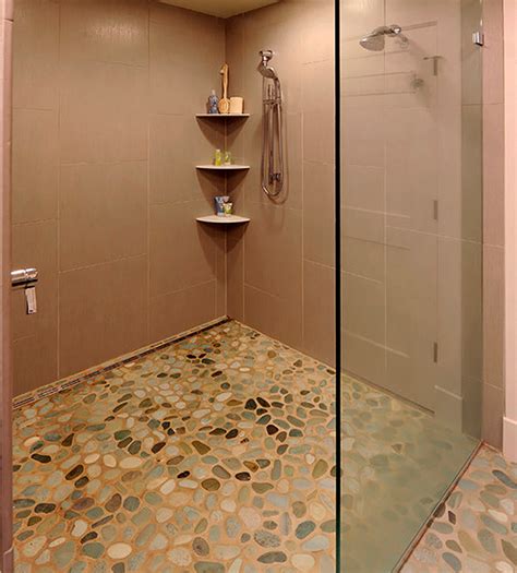 Mix and match different sizes to give your bathroom a structured feel. Green Pebble Shower Floor Tile - Pebble Tile Shop