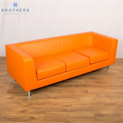Orange Leather 3 Seat Sofa