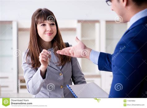 The Real Estate Agent Showing New Apartment To Owner Stock Photo ...