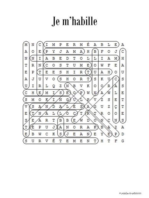 Free Printable French Clothing Word Search Teaching French