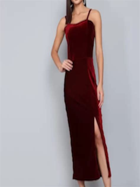 Buy VAARARO Maroon Velvet Sheath Maxi Dress Dresses For Women