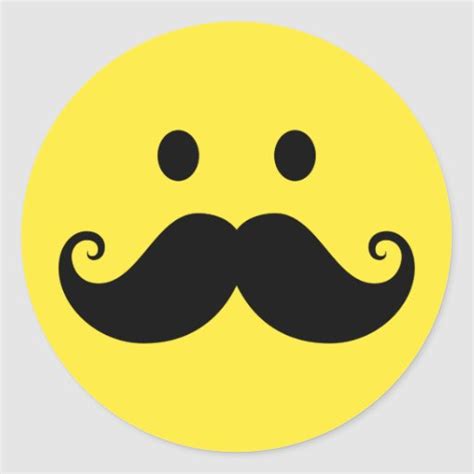 Fun Yellow Smiley Face With Handlebar Moustache Round Sticker Zazzle