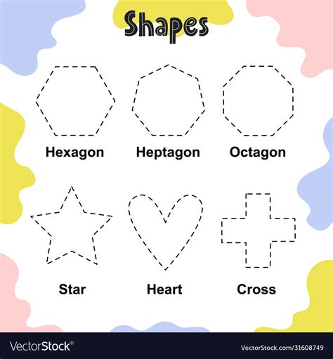Tracing Shapes Worksheet For Kids Hexagon Vector Image