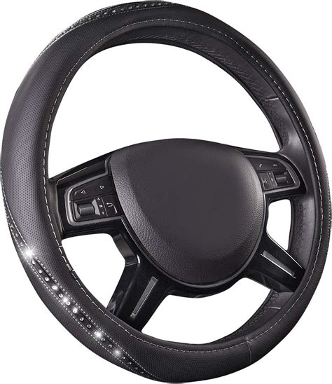 Car Pass Leather Rhinestone Universal Fit Steering Wheel Cover Crystal