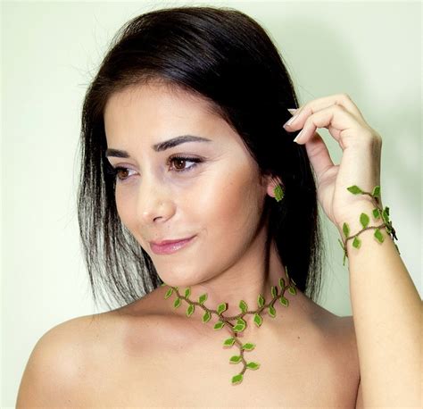 minimalist turkish lace necklace eco friendly hand crocheted lime green leaf choker elf