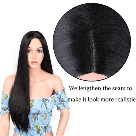 entranced styles long straight black wig synthetic wigs morticia addams wig middle part heat