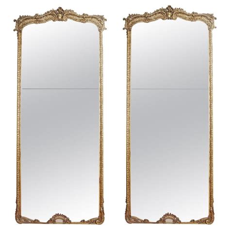 Pair Of Tall Full Length French Louis Xv Antique Gold Gilt Pier Mirrors