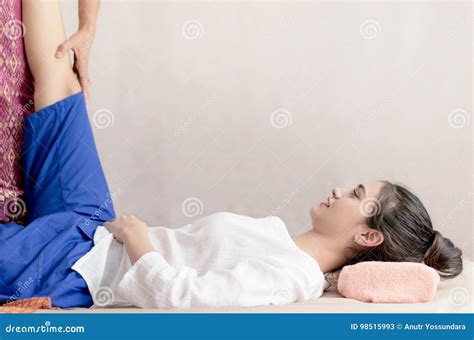 Getting Thai Massage Stretching On Her Leg Stock Image Image Of Procedure Healing 98515993