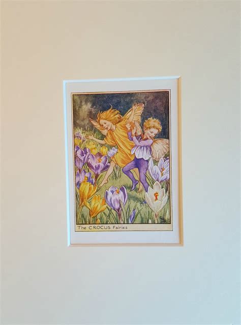Flower Fairy Mounted Vintage Print Crocus Garden Fairy Cicely Etsy Uk