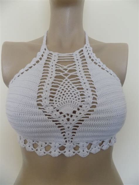 White Crochet Festival Top Crochet White Halter Topcrochet Bikini Top