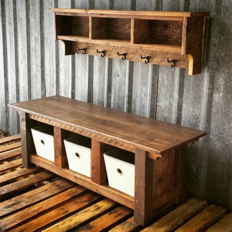 Reclaimed Barnwood Three Cubby Bench And Shelf Cubby Set Rustic