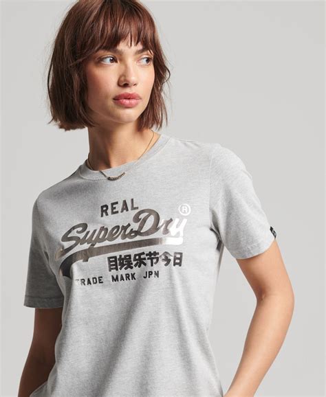 Womens Vintage Logo Boho Sparkle T Shirt In Grey Marl Superdry Uk