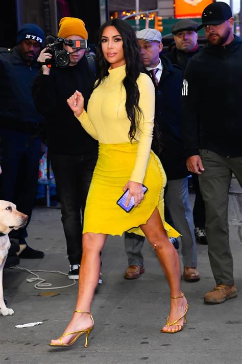 Kim Kardashian S Yellow Turtleneck And Suede Skirt In Nyc Popsugar Fashion Middle East Photo