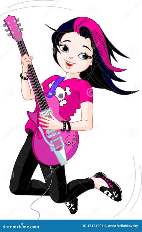 Rock Star Girl Playing Guitar Stock Vector Illustration Of Cutout