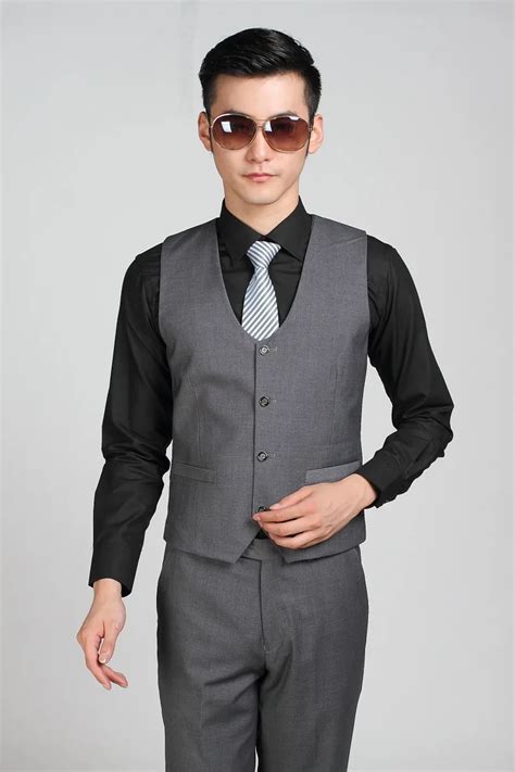 Formal Business Dark Grey Suit Vest For Men Simple Office Gentleman Vest Slim Fit Mens Wedding