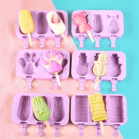 Creative Diy Ice Cream Mould Ice Lolly Silicone Mold With Stick Cube