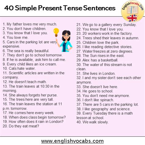 40 Simple Present Tense Example Sentences Archives English Vocabs