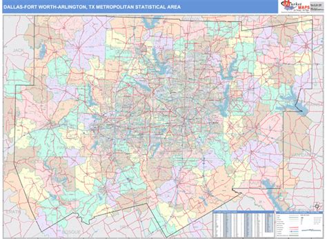 Dallas Ft Worth Texas Wall Map Color Cast Style By Marketmaps Mapsales