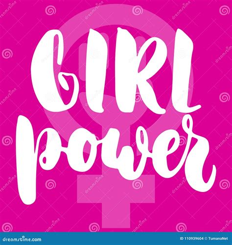 Girl Power Hand Drawn Lettering Phrase About Woman Female Feminism On The Pink Background