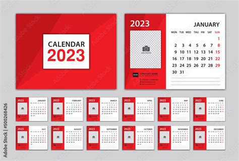 calendar 2023 template and red cover design desk calendar 2023 year set of 12 months planners