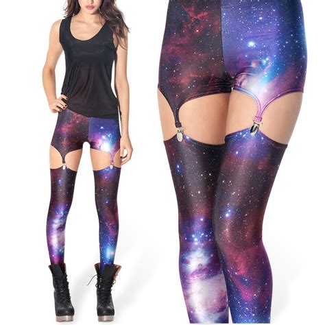 2015 Hot Women Ladies Sexy Galaxy Purple Suspenders Legging Punk