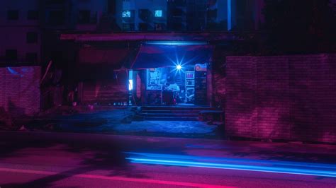 Download Wallpaper 2560x1440 Street Night Neon Light